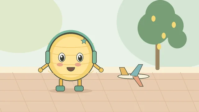 Llumi, un farol de papel amarillo, junto a un avión de juguete parado